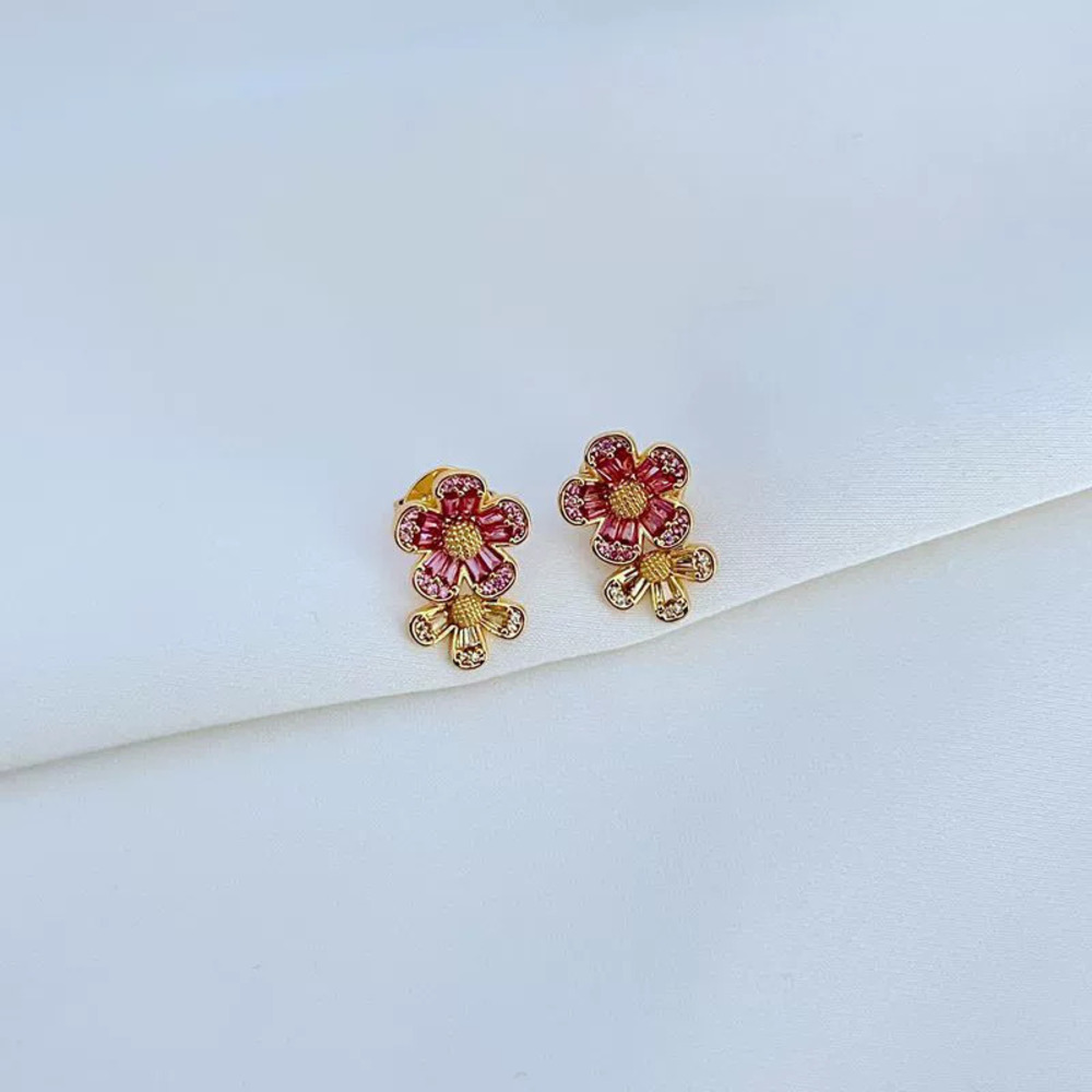 Kendra Scott Gold Plated CZ Flower Studs Silver Needle Color Gem Drop Earrings